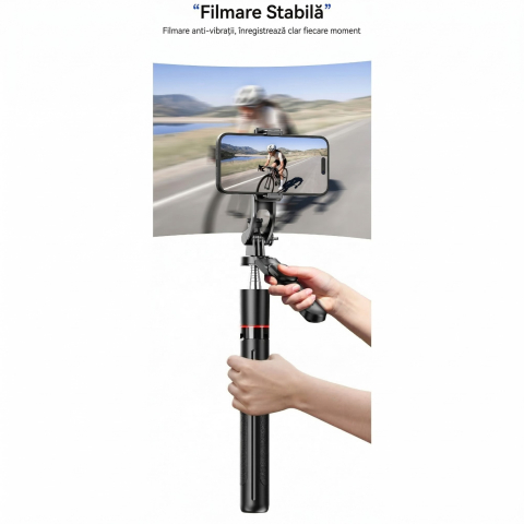 Selfie stick si trepied extensibil, model F16, telecomanda Bluetooth reincarcabila, negru [6]