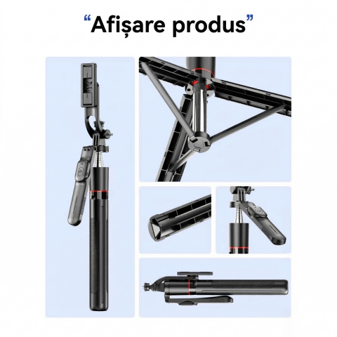 Selfie stick si trepied extensibil, model F16, telecomanda Bluetooth reincarcabila, negru [5]