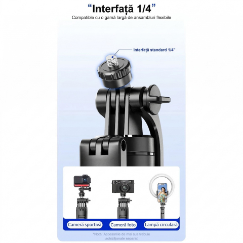 Selfie stick si trepied extensibil, model F16, telecomanda Bluetooth reincarcabila, negru [3]