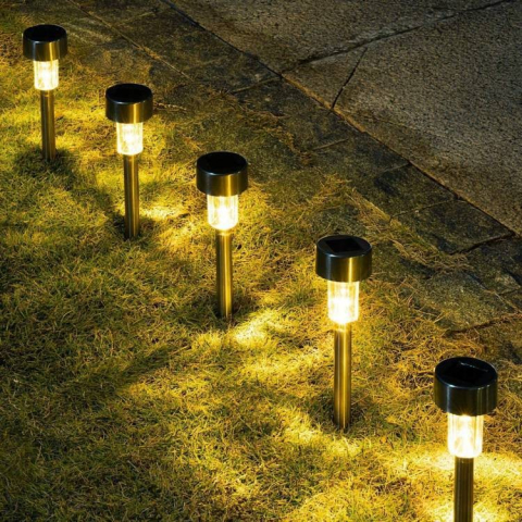 Set 10 lampi solare LED pentru gradina, lumina alb cald, buton on-off, argintiu lucios [5]