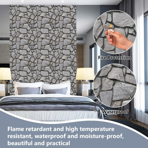 Set 10 placi tapet autocolant 3D, model imitatie pietre, autoadeziv, 30x30 cm, gri [8]