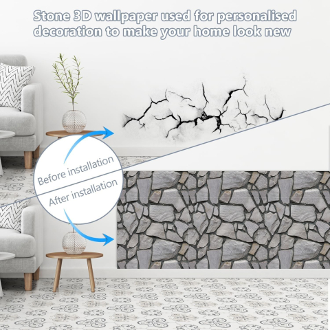 Set 10 placi tapet autocolant 3D, model pietre, autoadeziv, 30x30 cm, gri [5]
