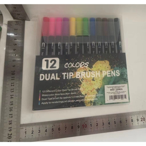 Set 12 carioci cu dublu varf, cerneala pe baza de apa, corp plastic negru, multicolor [5]