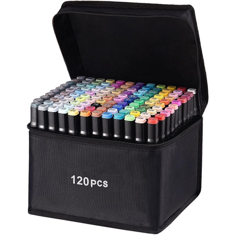Creativitate si Arta - set 120 markere duble alcool geanta impermeabila multicolor