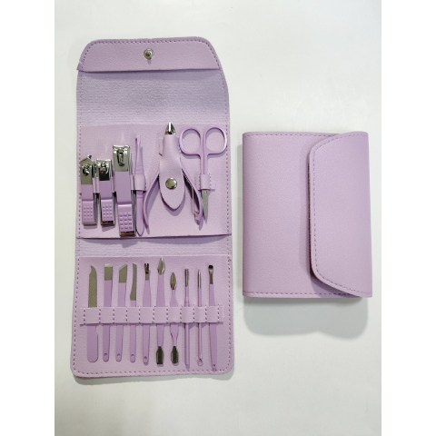 set 16 piese ingrijire cosmetica manichiura pedichiura geanta piele ecologica mov [3]