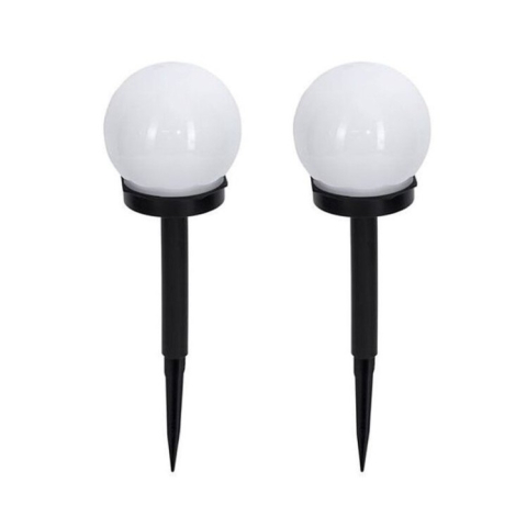 Iluminat Exterior - Set 2 lampi solare LED, forma sferica, iluminare automata, diametru 10 cm, alb cald