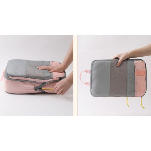 Set 3 genti de calatorie, compresibile si impermeabile, cu fermoar dublu, roz [13]