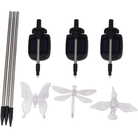 Set 3 lampi solare decorative, modele pasare-fluture-libelula, multicolor, plastic [1]