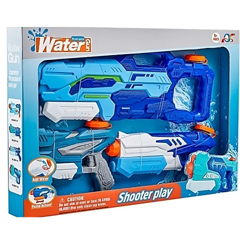 Lansatoare si Pistoale de Jucarie (Spuma / Gel) - Set 3 pistoale cu apa pentru copii, capacitate mare, plastic albastru