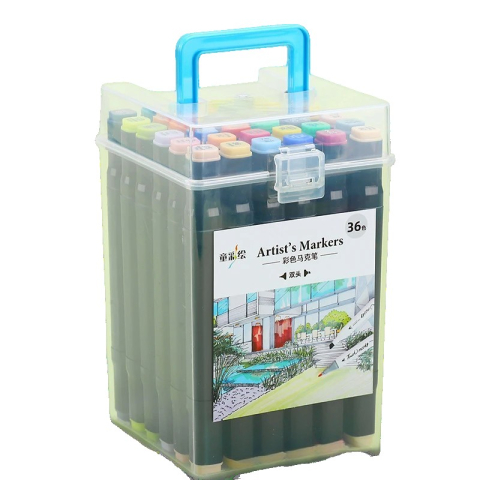 Creativitate si Arta - Set 36 markere cu alcool, capat dublu, cutie plastic cu maner, multicolor