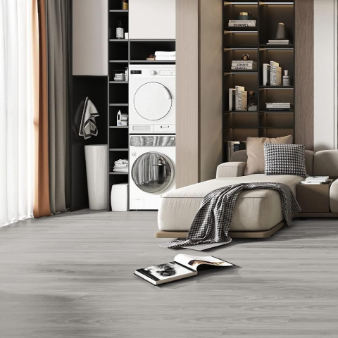 Organizare & Depozitare - Set 36 placi autoadezive pentru pardoseala, model 1, impermeabile si ignifuge, PVC gri