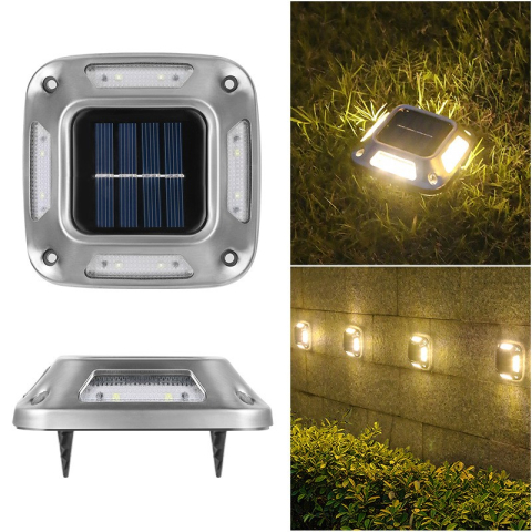 Set 4 lampi solare LED pentru gradina, 8 LED-uri, montare perete sau pamant, alb cald [5]