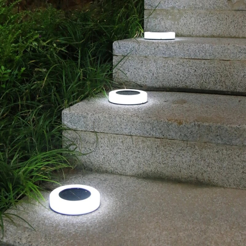 Set 4 lampi solare LED pentru gradina, model cerc, lumina alba rece, montaj in pamant [8]