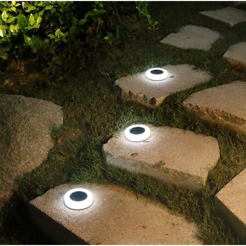 Set 4 lampi solare LED pentru gradina, model cerc, lumina alba rece, montaj in pamant [9]