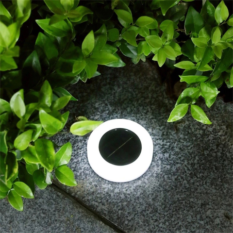 Set 4 lampi solare LED pentru gradina, model cerc, lumina alba rece, montaj in pamant [5]