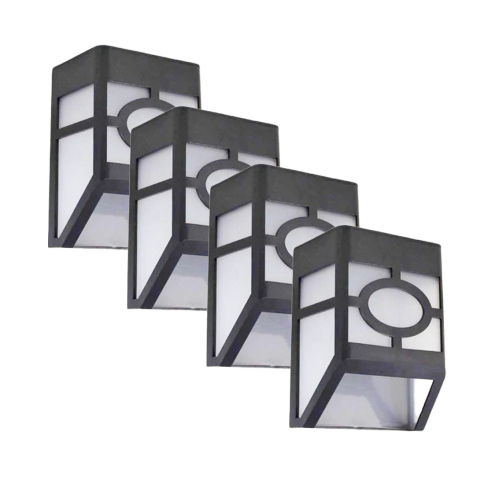 Iluminat Exterior - Set 4 lampi solare LED pentru gradina, model geometric, alb rece, negru/alb