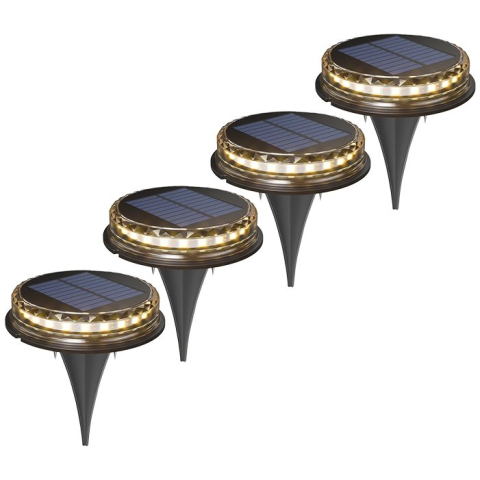 Iluminat Exterior - Set 4 lampi solare LED tip spot, 8 LED-uri, ABS si policarbonat, lumina alba calda