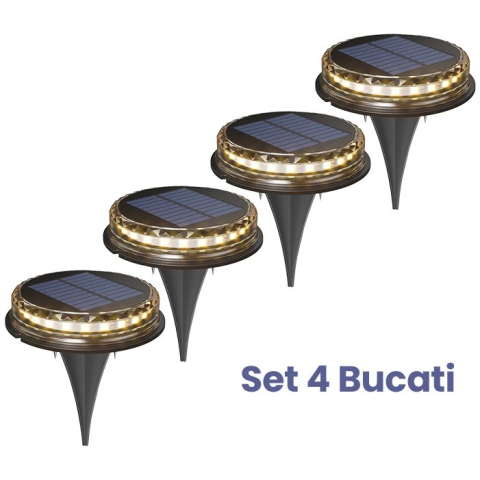 Set 4 lampi solare LED tip spot, 8 LED-uri, ABS si policarbonat, lumina alba calda [1]