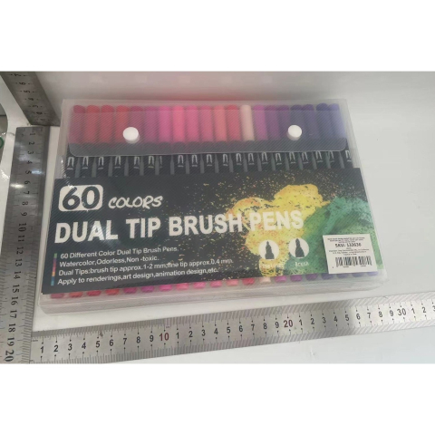 Set 60 carioci cu dublu varf, cerneala pe baza de apa, corp plastic negru, multicolor [5]