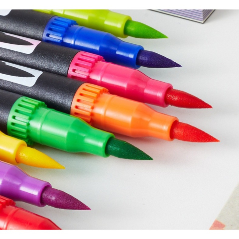 Set 60 carioci cu dublu varf, cerneala pe baza de apa, corp plastic negru, multicolor [1]