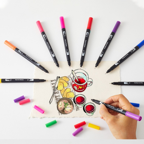 Set 60 carioci cu dublu varf, cerneala pe baza de apa, corp plastic negru, multicolor [2]