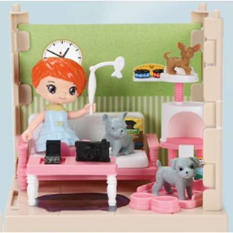 Jocuri Educative - Set adapost pentru animalute, casa de papusi cu mobilier si accesorii, lumini si sunet