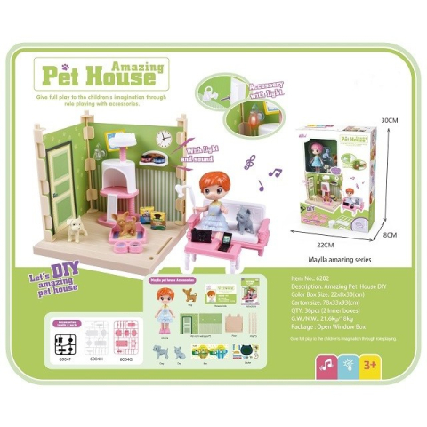 Set adapost pentru animalute, casa de papusi cu mobilier si accesorii, lumini si sunet [5]
