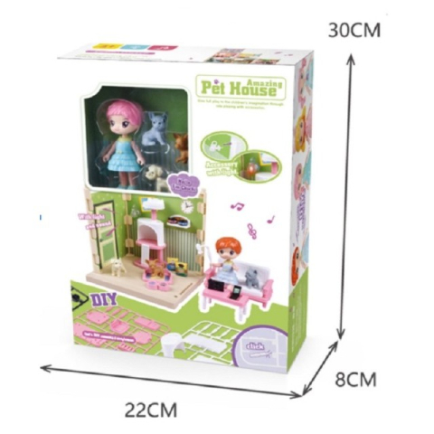 Set adapost pentru animalute, casa de papusi cu mobilier si accesorii, lumini si sunet [4]