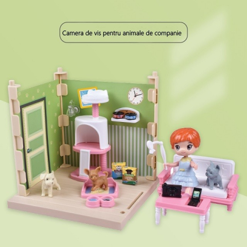 Set adapost pentru animalute, casa de papusi cu mobilier si accesorii, lumini si sunet [6]