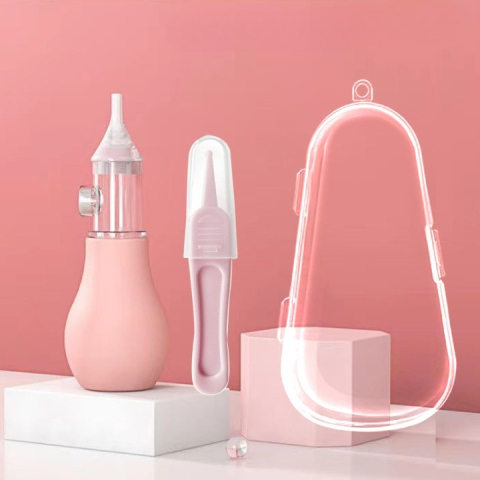 Set aspirator nazal manual pentru copii, anti-reflux, cu varf silicon, 11.2x4cm, roz [1]