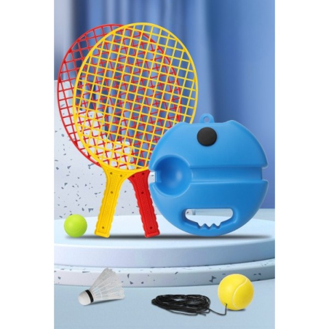 Set badminton pentru copii, doua palete cu fluturas, minge cu elastic pentru antrenament, 40.5x23 cm, rosu galben [6]