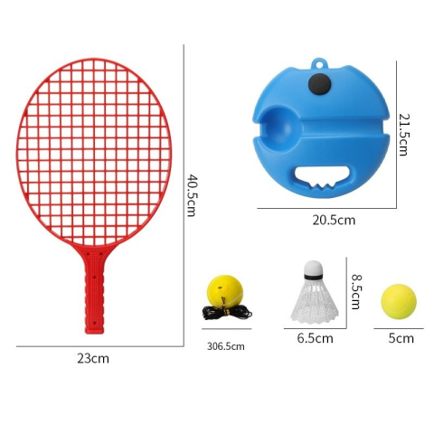 Set badminton pentru copii, doua palete cu fluturas, minge cu elastic pentru antrenament, 40.5x23 cm, rosu galben [2]