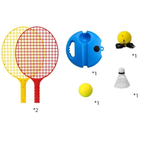 Set badminton pentru copii, doua palete cu fluturas, minge cu elastic pentru antrenament, 40.5x23 cm, rosu galben [1]