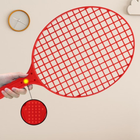 Set badminton pentru copii, doua palete cu fluturas, minge cu elastic pentru antrenament, 40.5x23 cm, rosu galben [5]