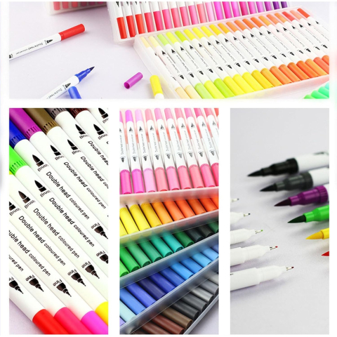 Set carioci 2 in 1, 72 culori, cu varf dublu, penar negru [5]