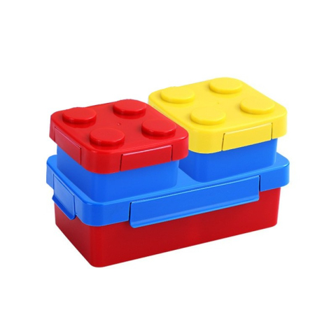 Depozitare Alimente - Set caserole pentru pranz interactive, cuburi de construit, plastic multicolor