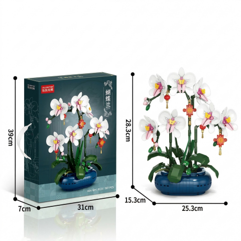 Set constructie orhidee in vaza, 587 piese, decor floral, plastic multicolor [2]