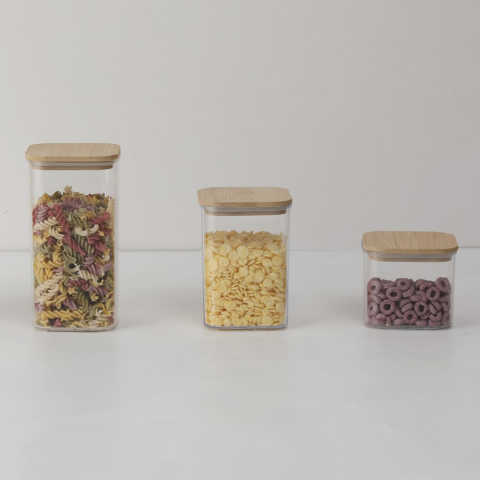 set cutii depozitare alimente plastic capac bambus [2]