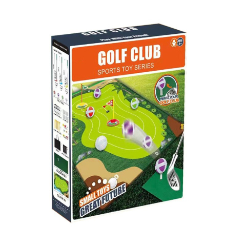 Jocuri Educative - Set de golf interactiv, model A, covor 140x98 cm, 3 crose reglabile, 4 mingi cu scai