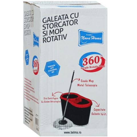 Mopuri si Seturi Curatenie - Set galeata cu mop rotativ, storcator integrat, coada metal telescopica, capacitate 14 litri