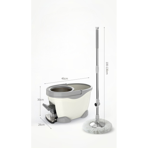 Set galeata cu pedala si mop rotativ 360°, cu actiune centrifuga, maner telescopic din otel inoxidabil, alb ivoir [6]