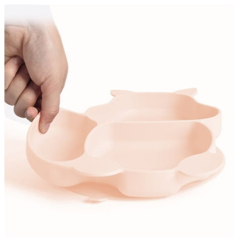 Set hranire bebelusi, 10 piese silicon si lemn, farfurie si bol cu ventuza, roz deschis [3]