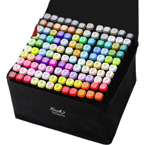 Copii & Jucarii - Set markere cu alcool, 120 culori, varf lat si precis, geanta inclusa