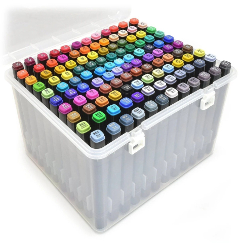 Creativitate si Arta - set markere alcool 168 bucati doua varfuri cutie plastic