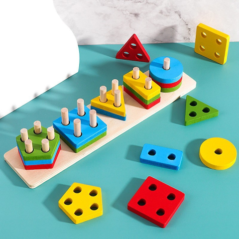 Copii, Jucarii & Cadouri - Set Montessori din lemn 20 forme geometrice educativ multicolor