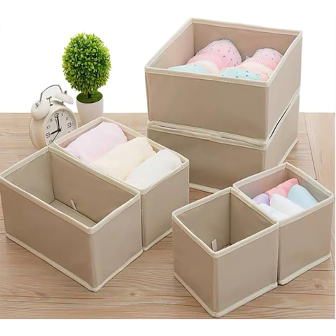 set organizatoare sertar lenjerie 6 cutii textile alb [3]