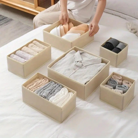 set organizatoare sertar lenjerie 6 cutii textile alb [2]