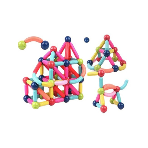 Jucarii Magnetice - Set piese magnetice, 128 piese, constructii nelimitate, plastic cu magneti, multicolor