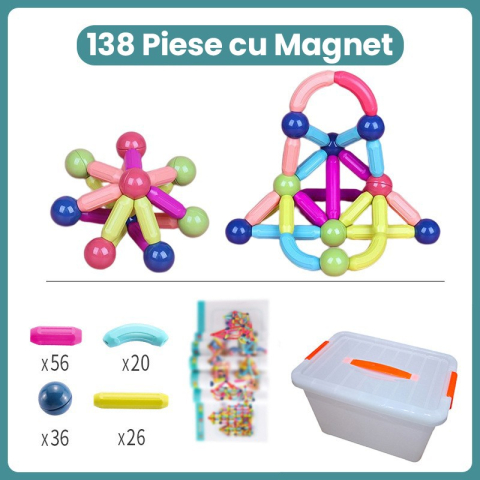 Set piese magnetice, 138 piese multicolor, constructii 2D si 3D nelimitate, plastic cu magneti [1]