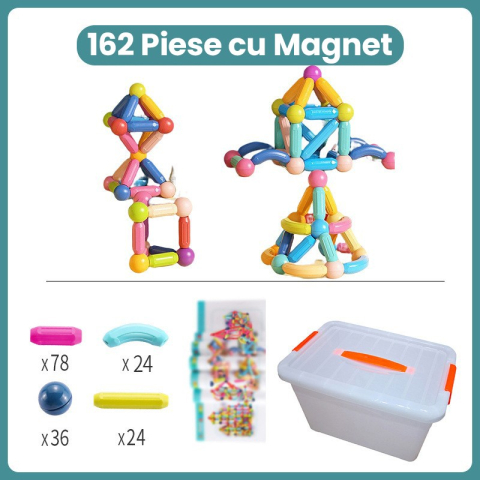 Set piese magnetice, 162 piese multicolor, constructii 2D si 3D, plastic cu magneti [1]